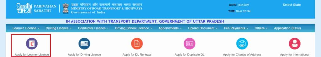 Learner Licence in Sarathi Parivahan