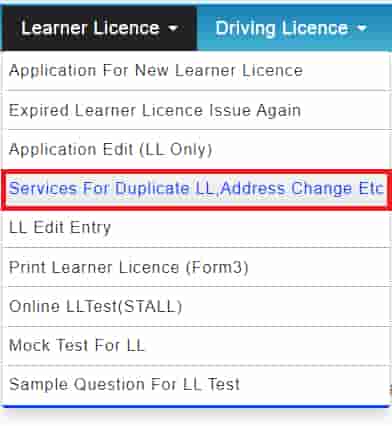 Edit application Learner Licence in sarathi 