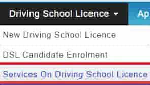 Services on Driving school Licence